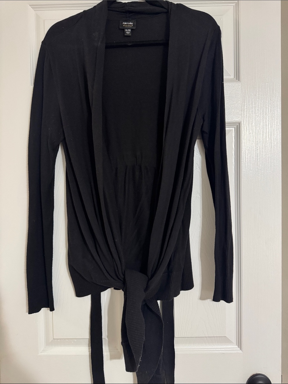 Nicole Miller Black Tie-Front Cardigan Top